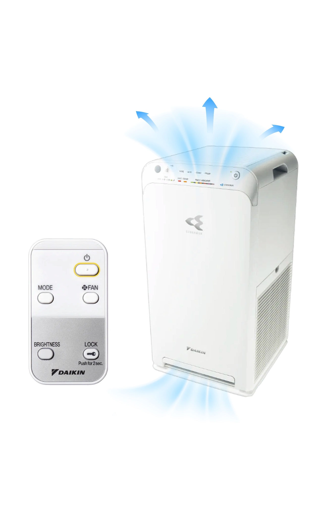 Woman adjusting settings on a modern air purifier