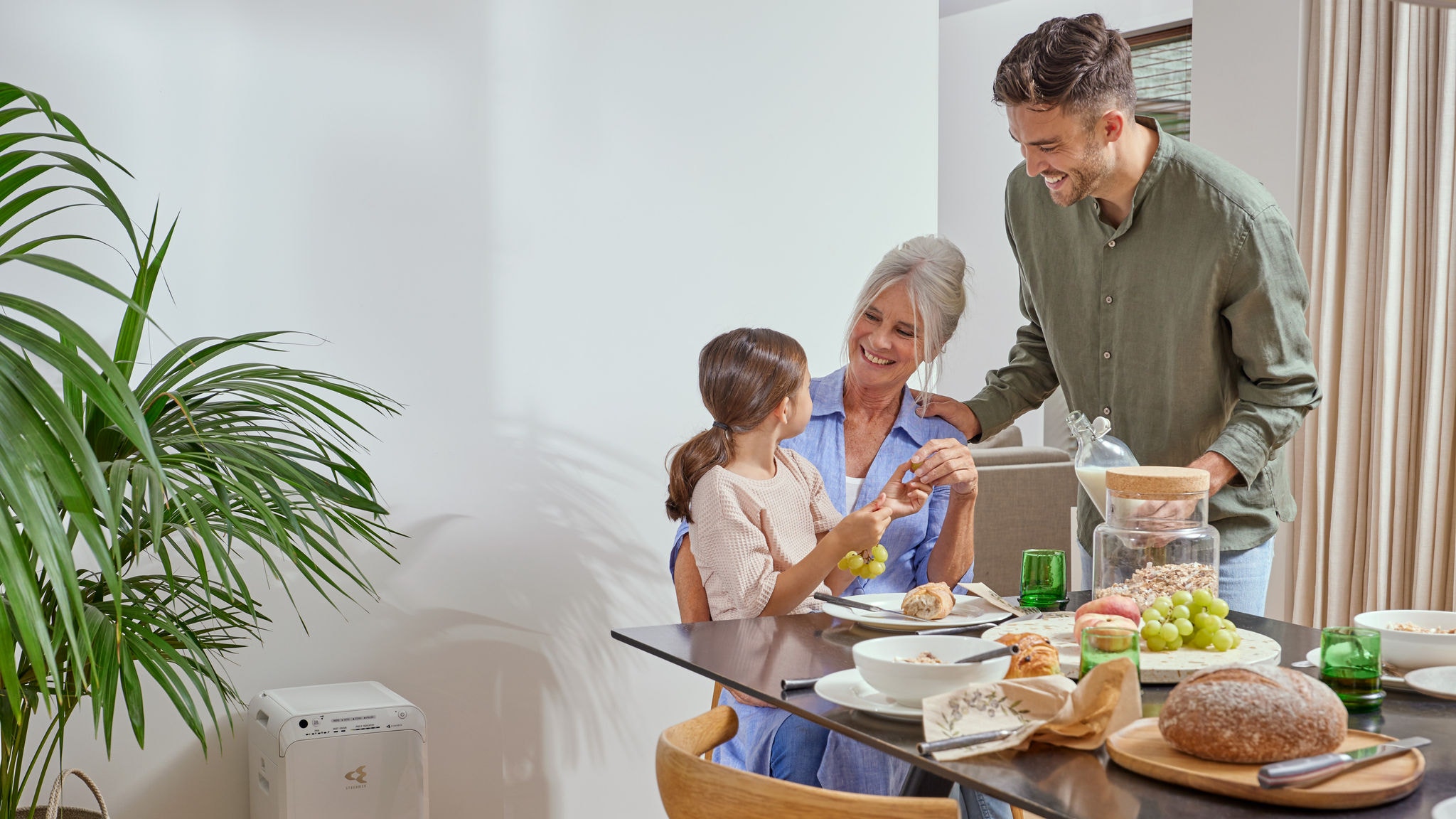 Family dining in clean air