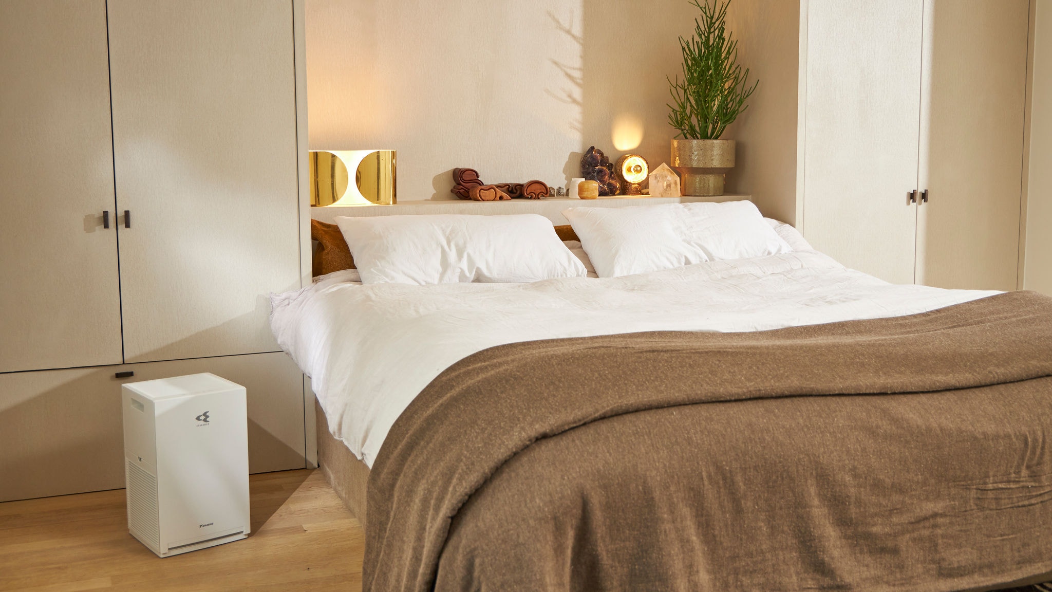 Bedroom with air purifier to have clean air