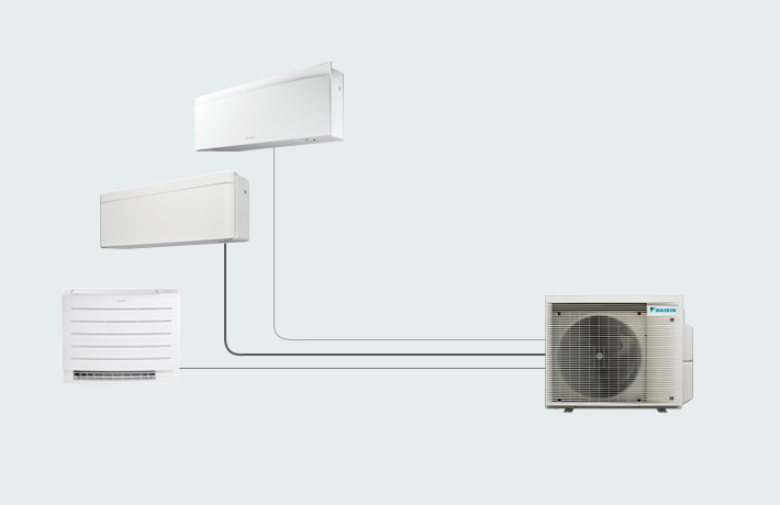 Ilustração de cinco unidades Daikin ligadas